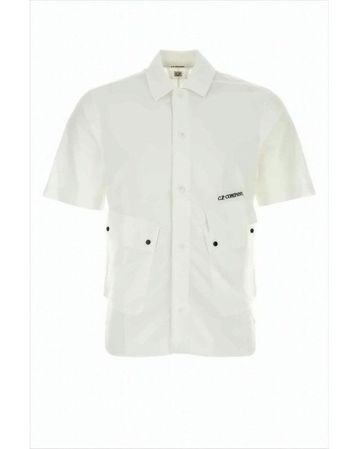 C P Company White Short-Sleeved Casual Shirt With Flap Pockets And Boxy Fit for men