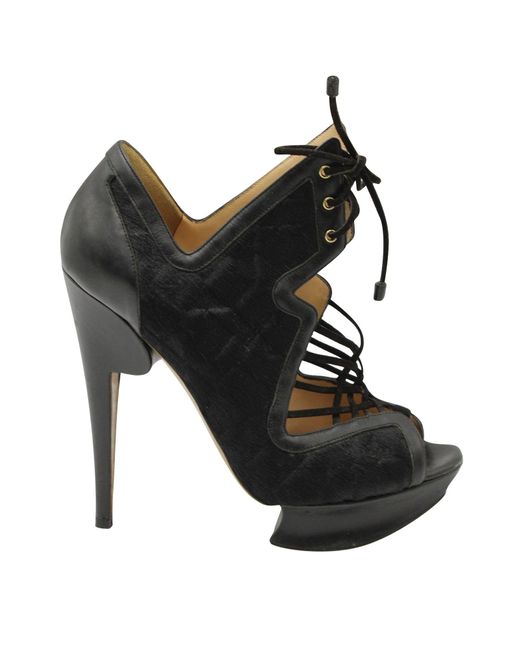 Nicholas Kirkwood Black Caged Lace Up Heeled Sandals