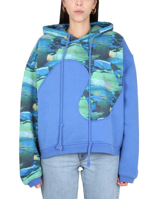 ERL Blue Relaxed-Fit Hoodie With Front Print for men