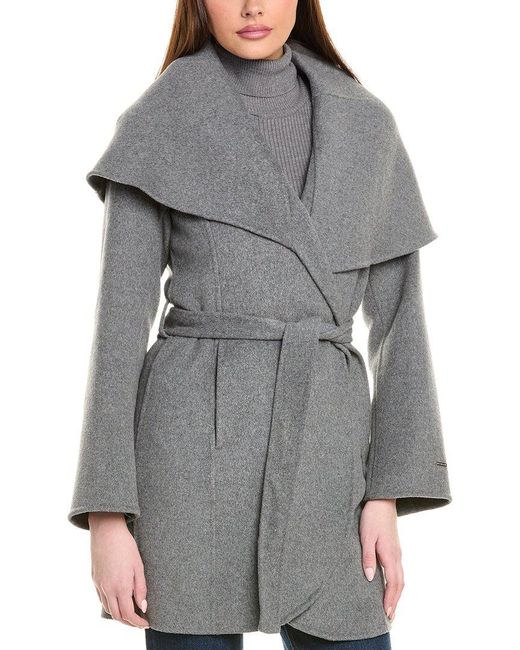 Tahari Gray Double Face Wool-Blend Coat