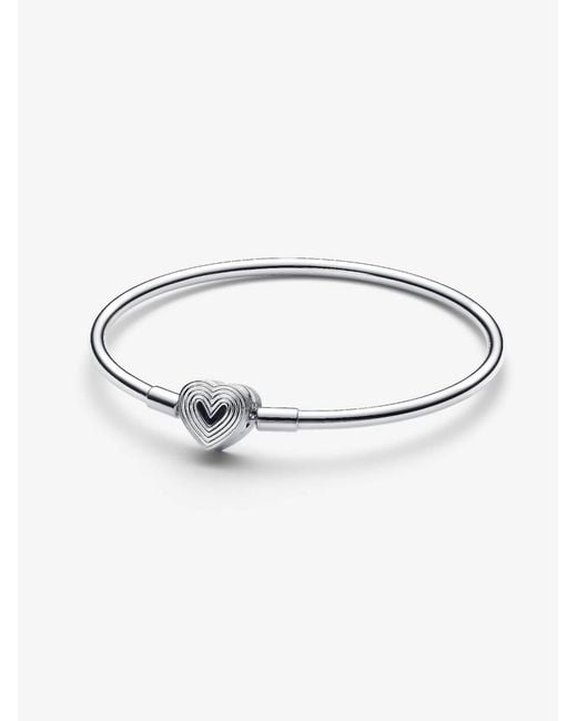 Pandora White Radiating Heart Clasp Bangle Sterling Lg