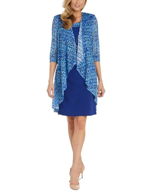 R & M Richards Blue Tie-dye Crochet Two Piece Dress