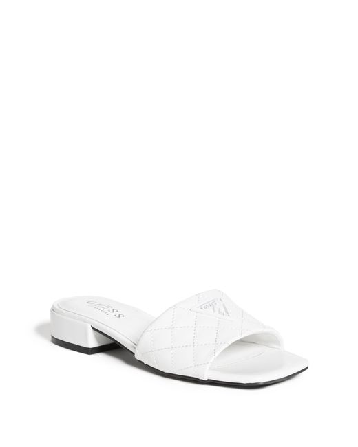 Guess Factory Talia Triangle Logo Heel Slides in White | Lyst