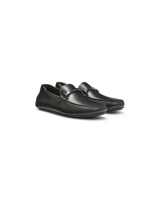 Boss Black Leather Loafers With Branded Hardware for men