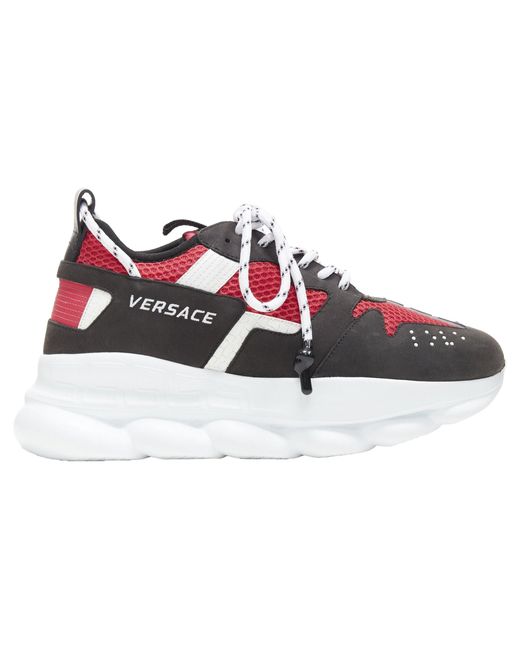 Versace Red Chain Reaction Suede Chunky Sneaker