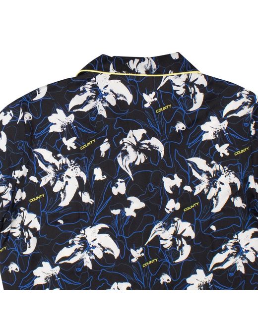 Marcelo Burlon Blue County Flowers Hawaii Shirt - Black/white