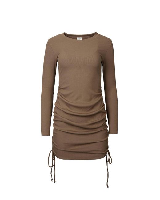 By Together Brown Ruched Ribbed Stretch-Modal Mini Dress