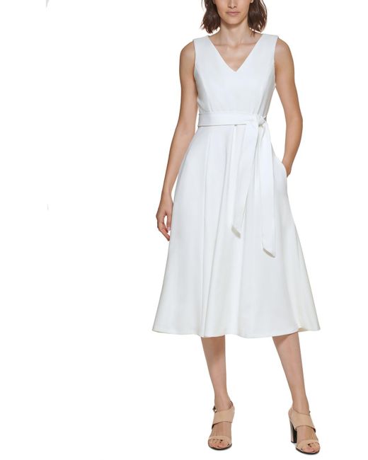 Calvin Klein White Office Career Fit & Flare Dress