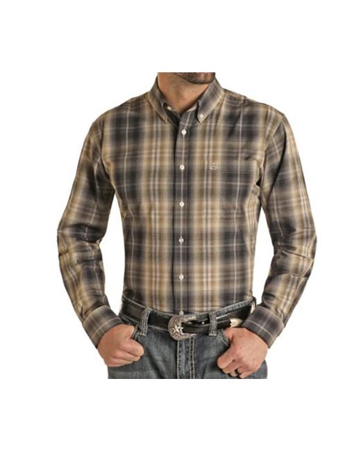 Panhandle Brown Select Button Plaid Shirt for men