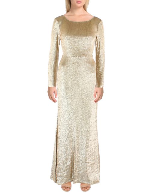 Donna Karan Natural Sequined Long Sleeves Evening Dress