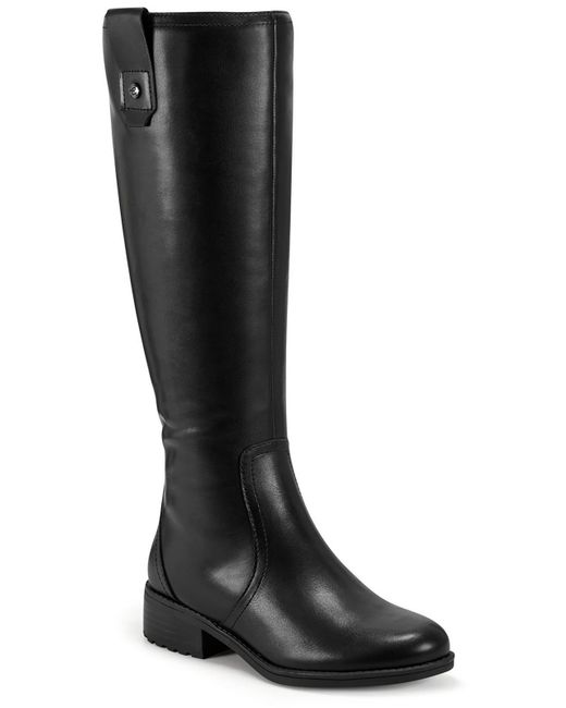 Easy Spirit Black Rhonda Leather Block Heel Knee-High Boots