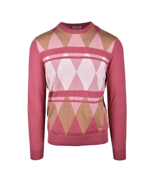 Ballantyne Pink Argyle Patterned Knitted Sweater for men