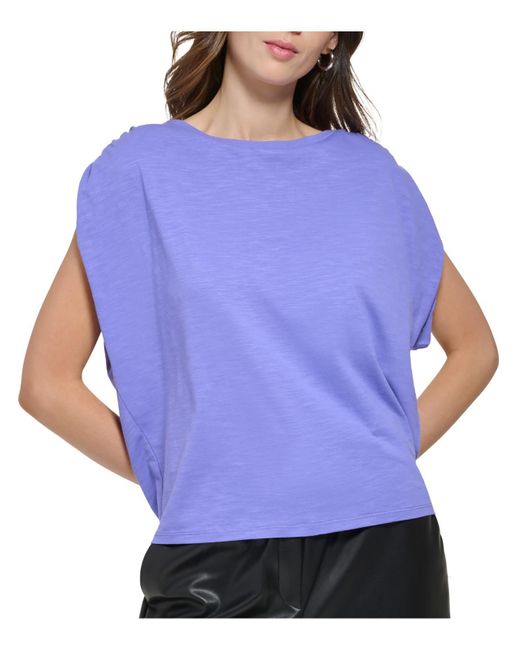 DKNY Purple Ruched Cap Sleeve Pullover Top