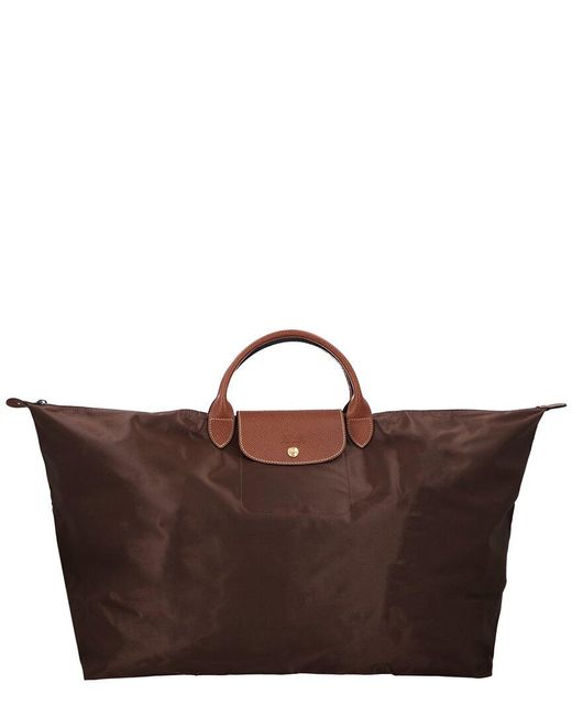 Longchamp Brown Le Pliage Original Medium Canvas & Leather Tote Travel Bag