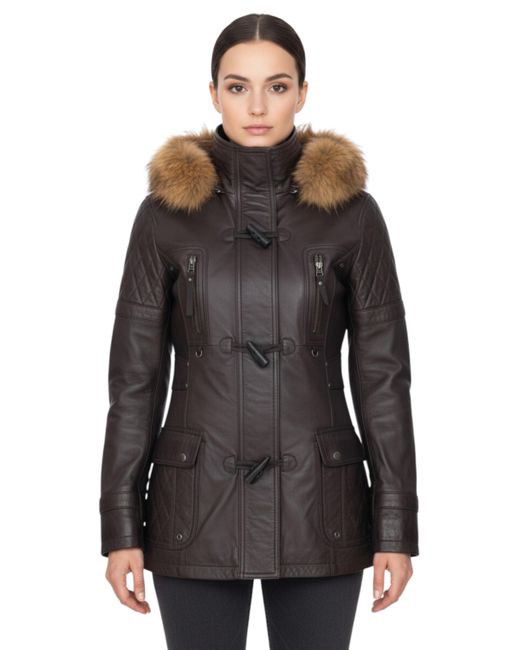 Infinity Leather Lamb Leather Quilted Parka Fur Hood Jacket- Duchess in ...