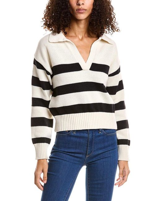 Dress Forum White Triple Stripe Collared Sweater
