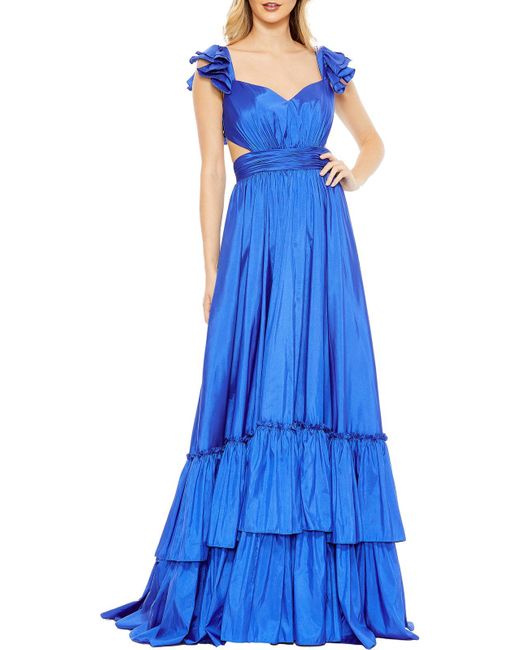 Mac Duggal Blue Satin Maxi Evening Dress
