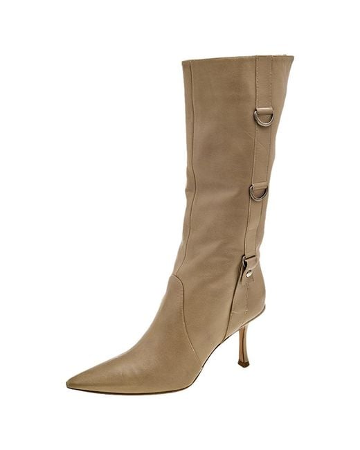 Jimmy Choo Brown Leather Pointed Toe Calf Length Boots