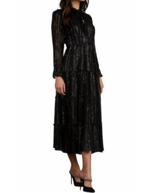 Elan Black International Shimmer Striped Maxi Dress