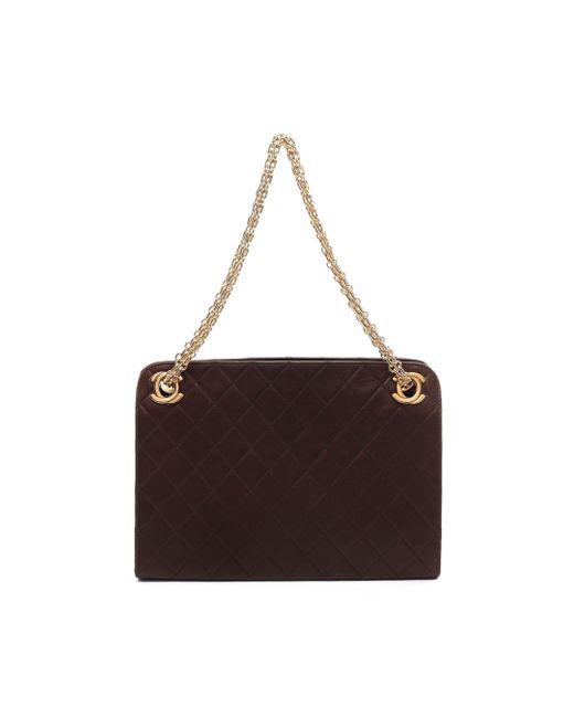 Chanel Brown Matelasse W Chain Shoulder Bag Lambskin Dark Gold Hardware Mademoiselle Chain