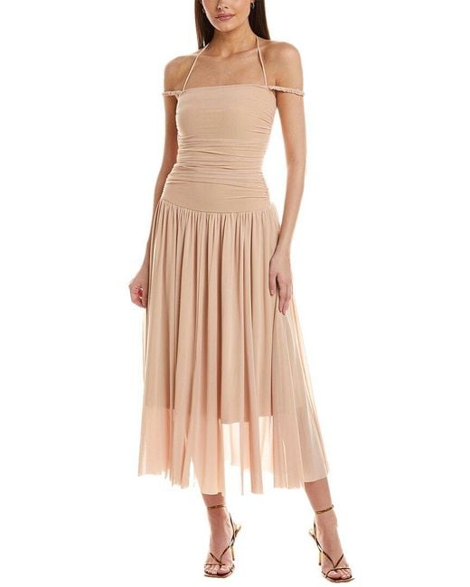 Avantlook Natural Ruched Mesh Midi Dress