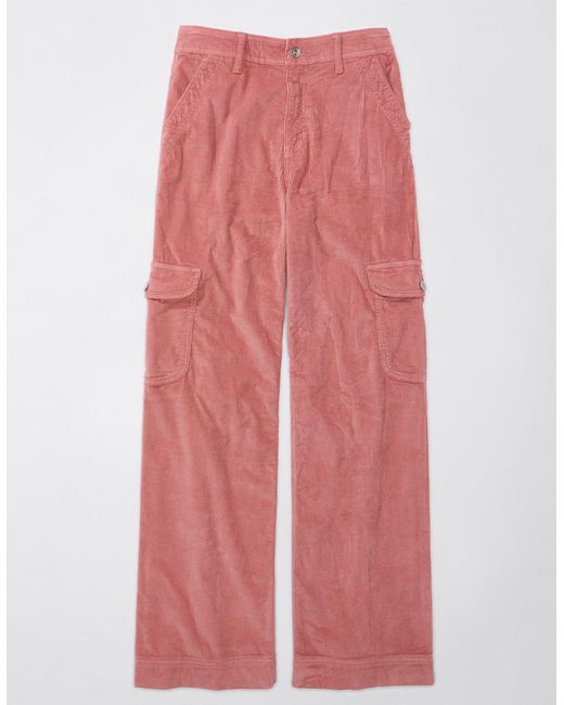 American Eagle Outfitters Pink Ae Dreamy Drape Stretch Corduroy Super High-waisted baggy Wide-leg Pant
