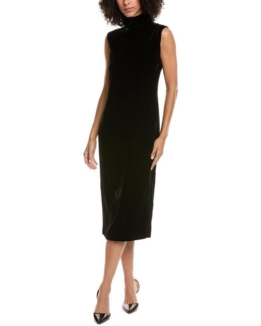 Theory Women's Black Velvet Funnel Neck Midi Dress
