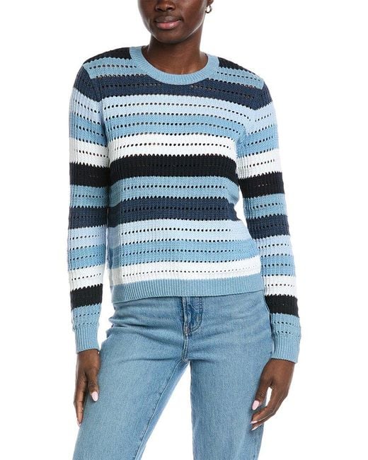 Autumn Cashmere Blue Cotton By Pointelle Stripe Sweater