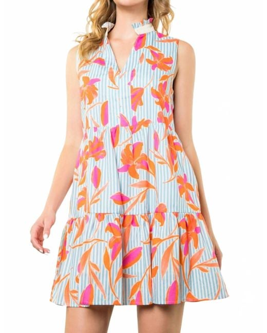 Thml Red Sleeveless Flower Striped Dress
