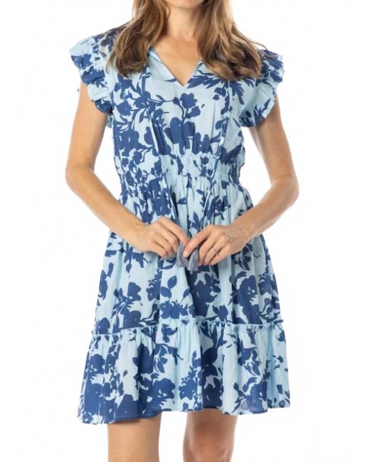 Bindu Blue Anais V-Neck Mini Dress