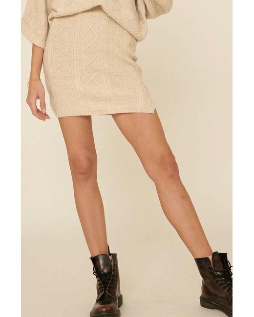 Promesa Natural Cable Knit Side Slit Mini Skirt
