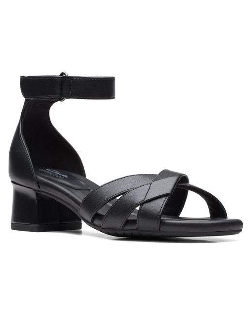 Clarks Black Desirae Lily Leather Ankle Strap Heels