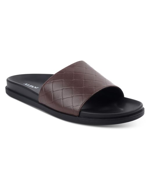 Alfani Brown Atlas Faux Leather Flat Slide Sandals for men