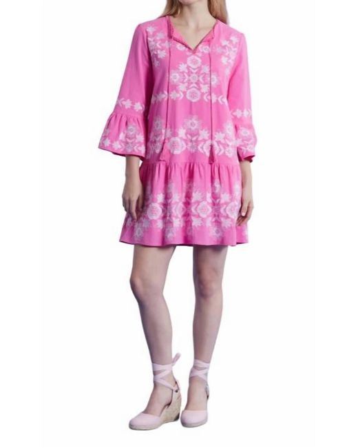 tyler boe Pink Holly Cotton Embroidery Skimmer Dress