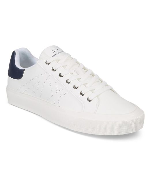 Armani Exchange White Faux Leather Laser Cut Casual And Fashion Sneakers for men