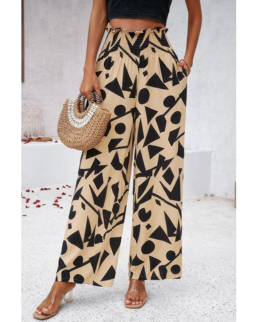 TRUEDAMES Green Allover Print Pockets Elastic Band Belt Pant
