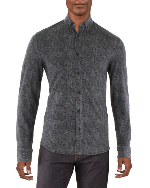 Kenneth Cole Gray Collared Stretch Button-down Shirt for men