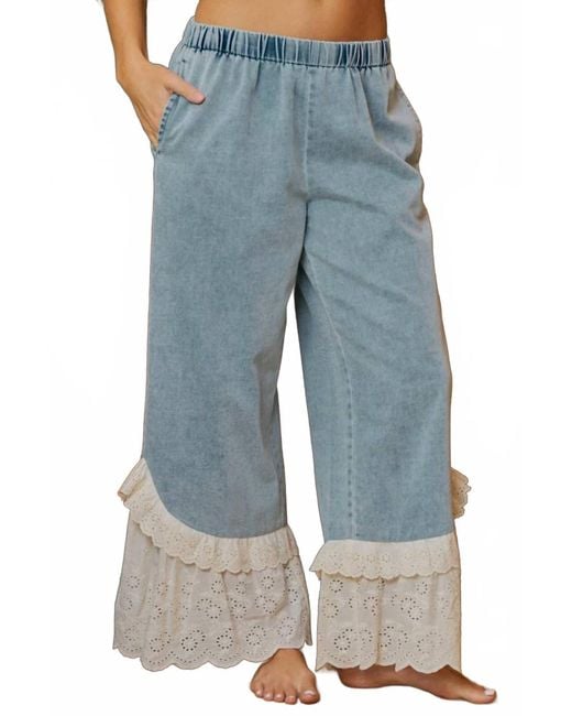 Bibi Blue Ruffle Lace Hem Pants