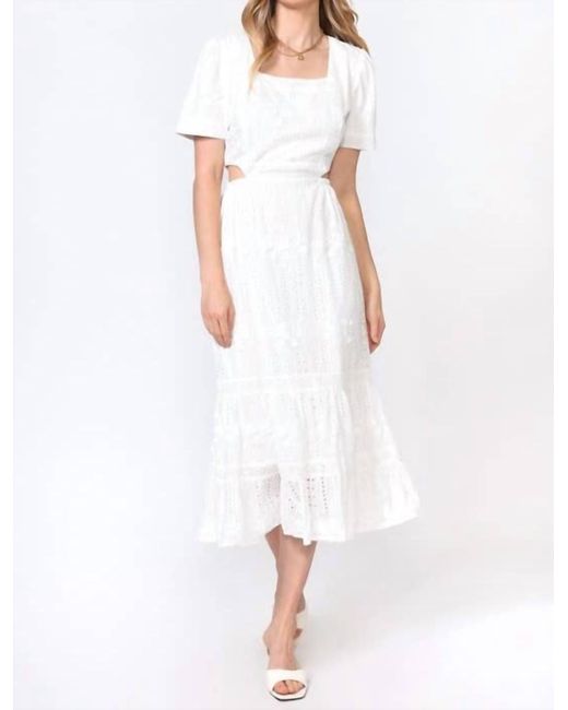 Adelyn Rae White Katina Embroidered Cut Out Midi Dress