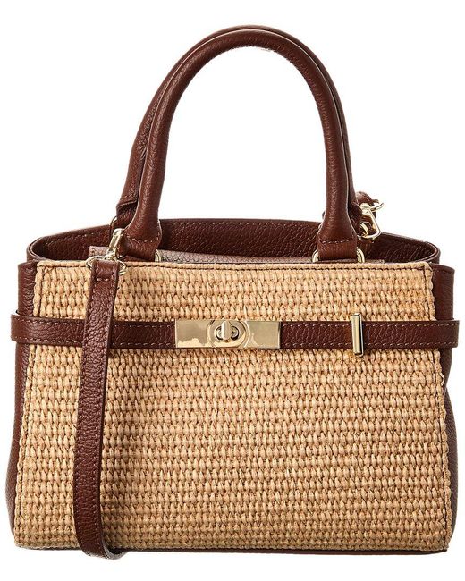 Persaman New York Brown Kate Straw & Leather Satchel