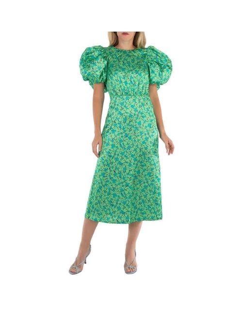 ROTATE BIRGER CHRISTENSEN Midi Dress With Floral Print And Puffed Sleeve in Green | Lyst ROTATE BIRGER CHRISTENSEN Midi Dress With Floral Print And Puffed Sleeve in Green | Lyst