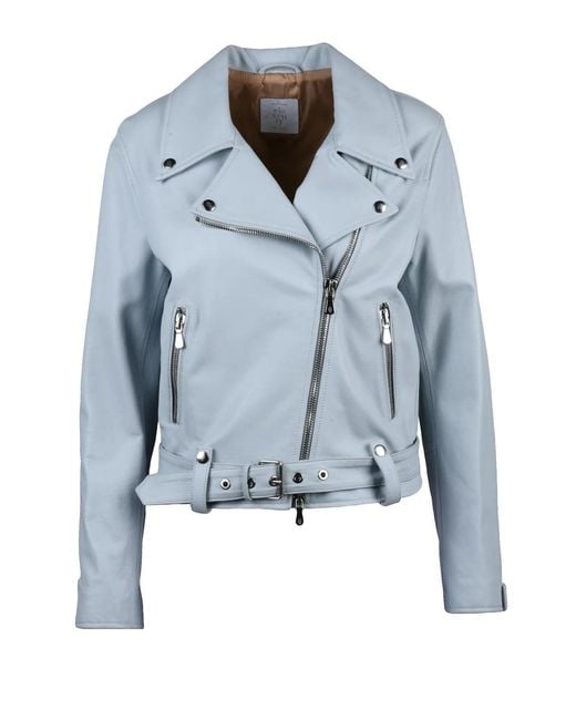 Eleventy Blue Light Leather Biker Jacket