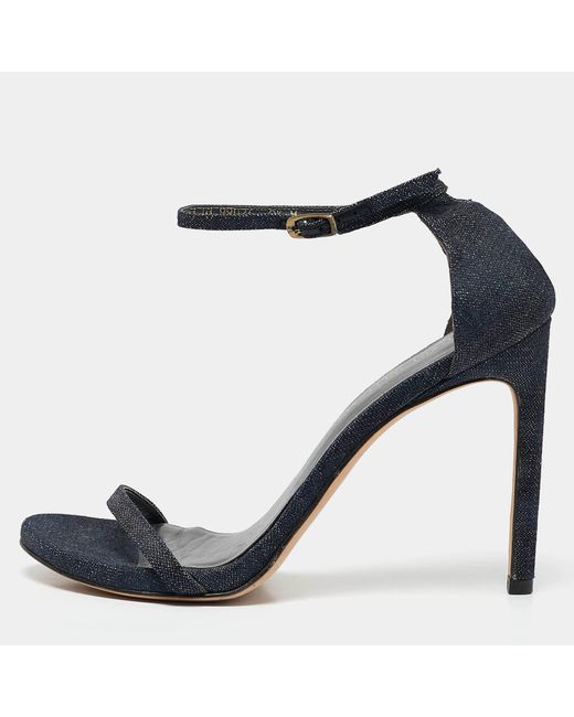 Stuart Weitzman Blue Denim Ankle Strap Sandals