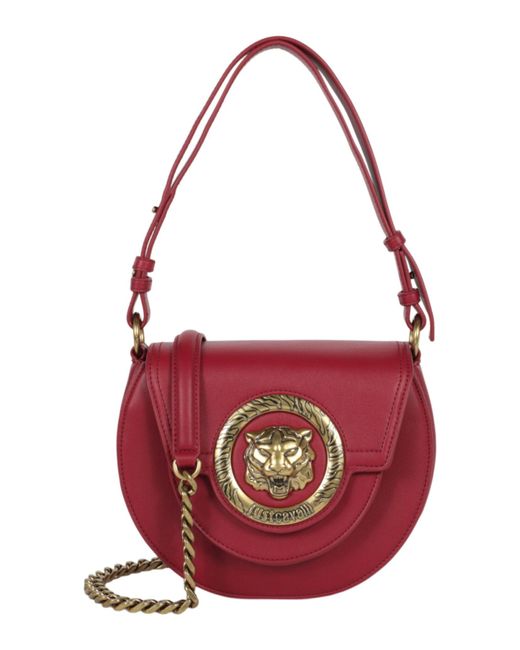 Just Cavalli Red Icon Leather Shoulder Bag