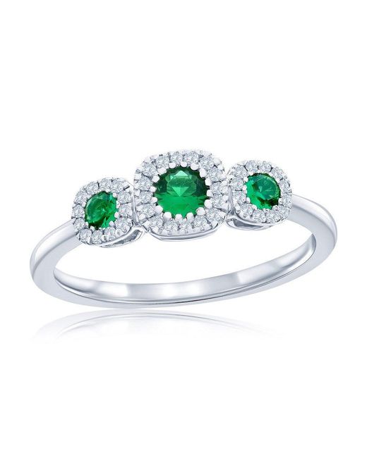 Simona Green Sterling, Lab-Grown Emareld And Natural Diamond Ring