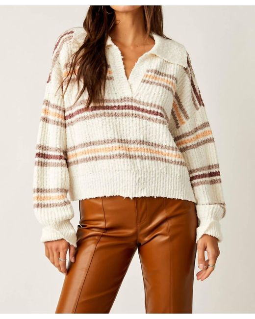 Free People Natural Kennedy Long Sleeve Collared Pullover Sweater