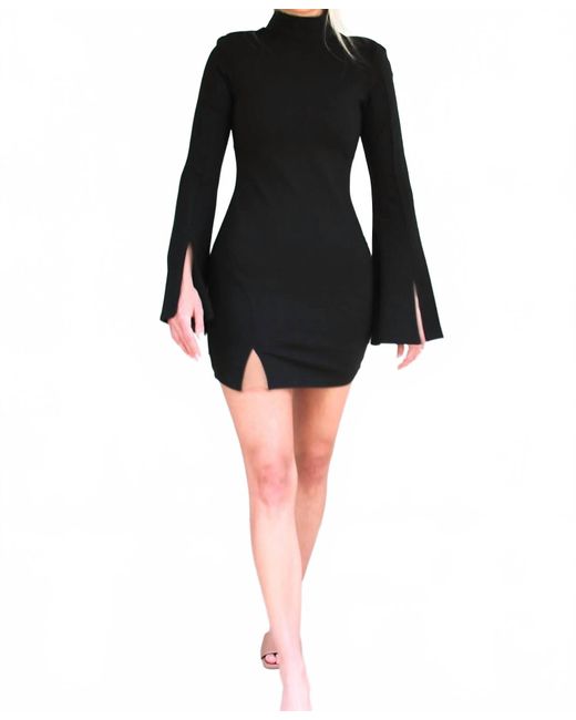 Lush Black Wide Bell Sleeve Mini Dress