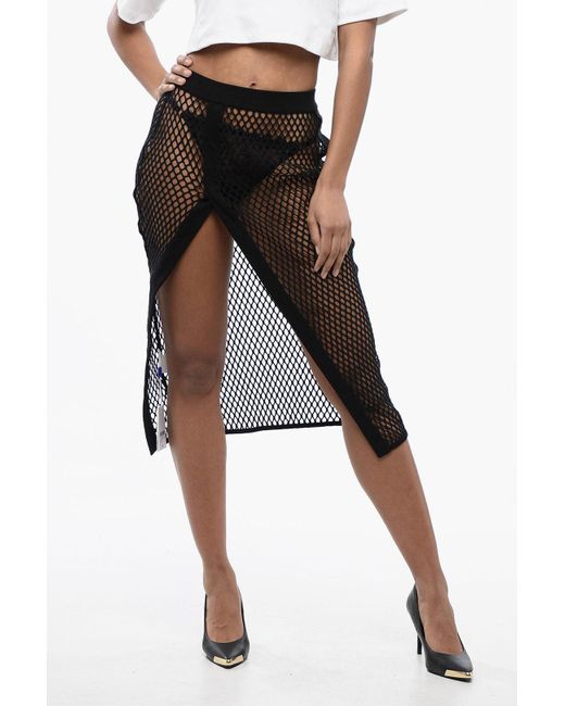 Off-White c/o Virgil Abloh Black High-Waisted Midi Skirt With Mesh Design