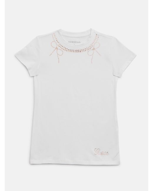 Guess White Nora Rhinestones & Ribbons Tee (7-14)
