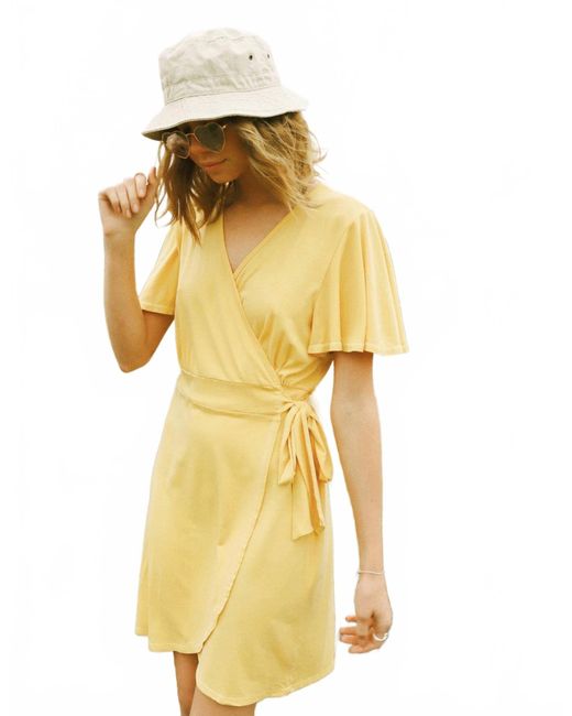 PEOPLE OF LEISURE Women's Yellow Buena Vista Wrap Dress